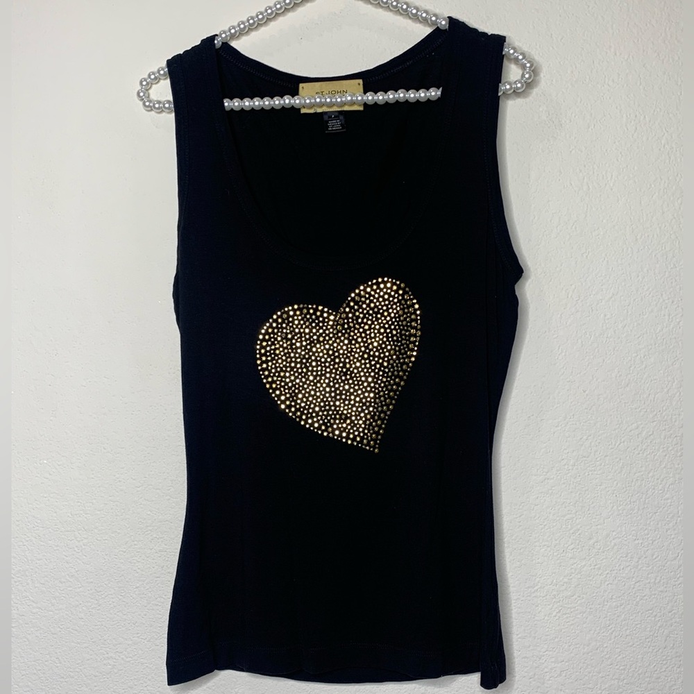 St. John Jeans Embellished Heart Tank Top, Size P/2